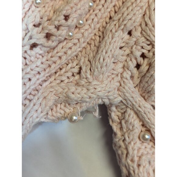 YarnWorks Petite Handknit Sweater Medium Ramie/Cotton Blend With Pearl Accents T - Picture 4 of 7